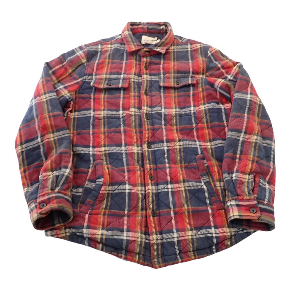 UGG Trent Jacket M Quilted Plaid Flannel Lined Button Front Red Navy Shacket